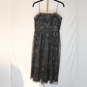 Aidan Mattox Lurex Black Sparkly Dotted Tulle Dress